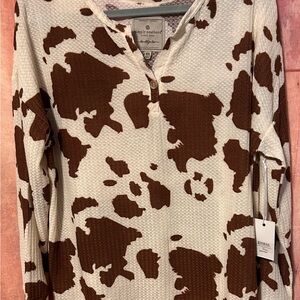 Simply Southern Cream and Brown Waffle Knit Top